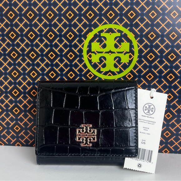NWT Tory Burch Black Croc-Embossed Wallet - Picture 2 of 10